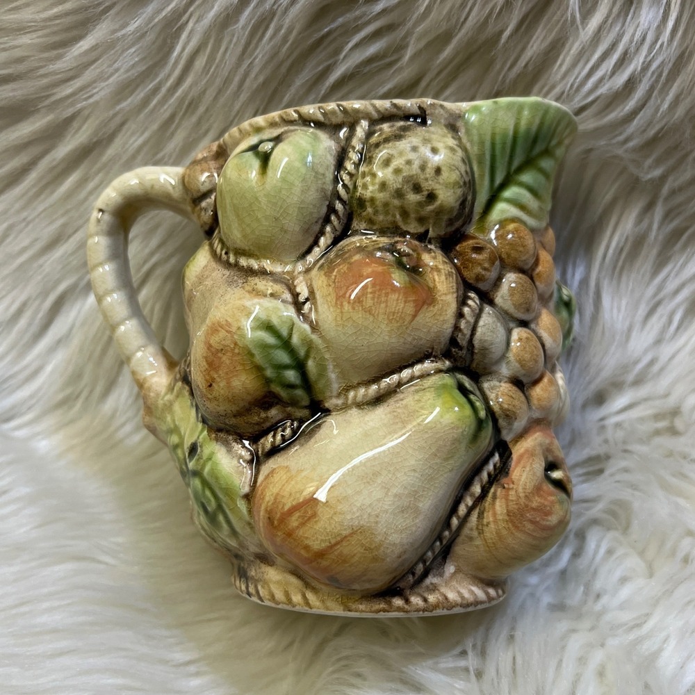 Vintage Majolica Style 3D Fruit Ceramic Pitcher Hand Painted 54/47 Multi-Color